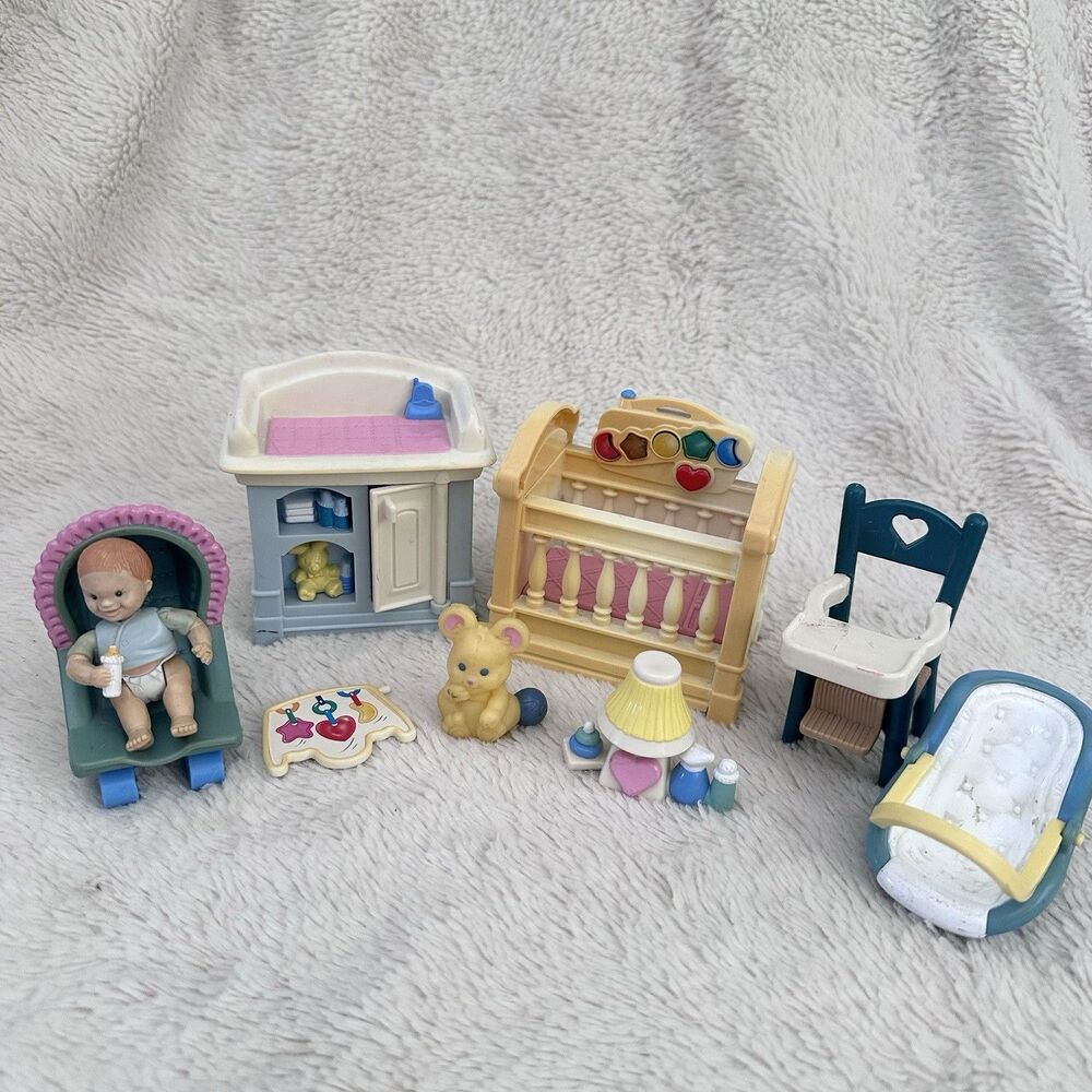 Fisher Price Loving Family Baby Boy Nursery Accessories Lot 1999 Crib Furniture